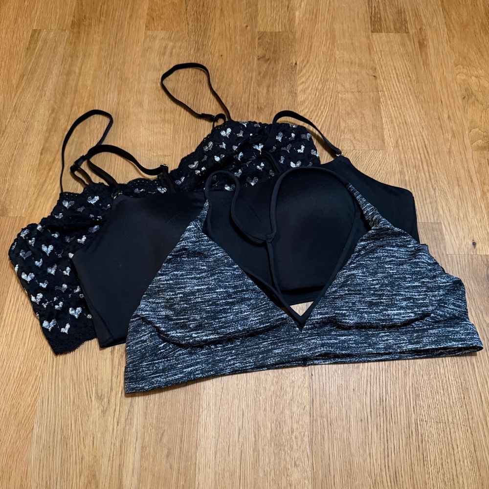 Express Victoria's Secret LARGE Black Lot of Three Sports Bra Bralettes